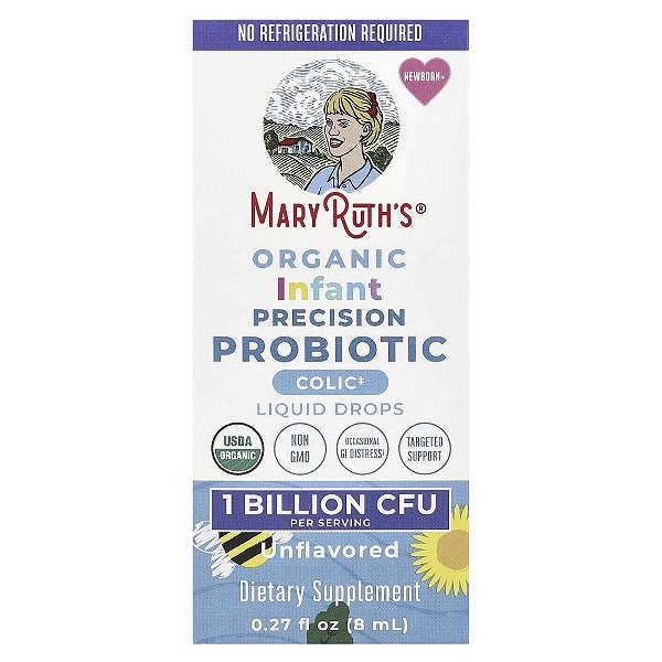 Probiótico de Precisão Infantil Orgânico Gotas Líquidas Recém-nascidos Sem Sabor 1 Bilhão de UFCs 8 ml - MaryRuth's