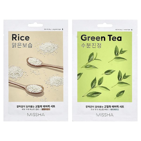 Máscara Facial Airy Fit Arroz e Chá Verde 10 Unidades de 19 g - Missha