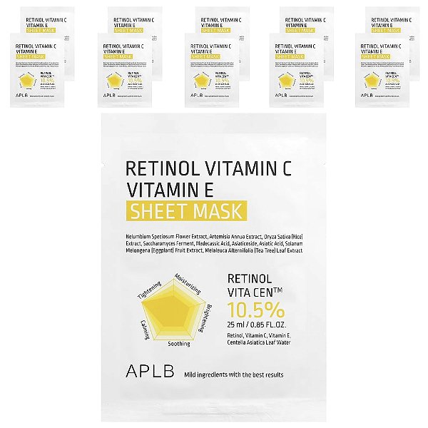 Máscara Facial de Beleza Retinol Vitamina C e Vitamina E 10 Folhas 25 ml - APLB