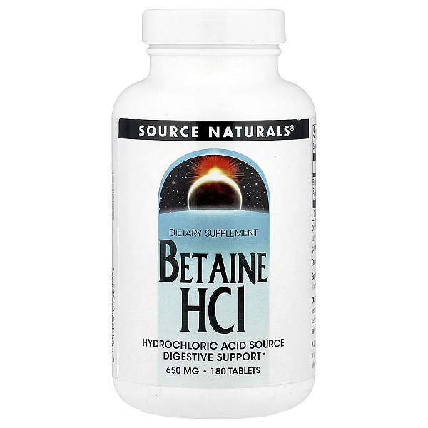 Cloridrato de Betaína 650 mg 180 Comprimidos - Source Naturals