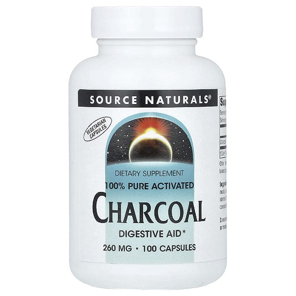 Carvão Ativado 100% Puro 260 mg 100 Cápsulas - Source Naturals
