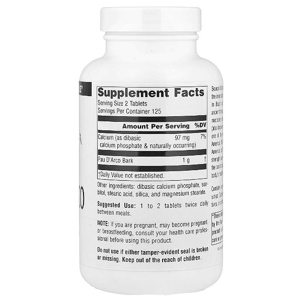 Pau D'Arco 500 mg 250 Comprimidos - Source Naturals