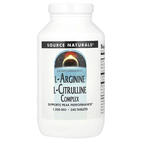 Complexo de L-Arginina e L-Citrulina 1.000 mg 240 Comprimidos - Source Naturals