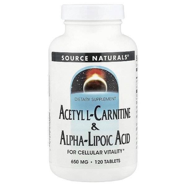 Acetil L-Carnitina e Ácido Alfa-Lipóico 650 mg 120 Comprimidos - Source Naturals