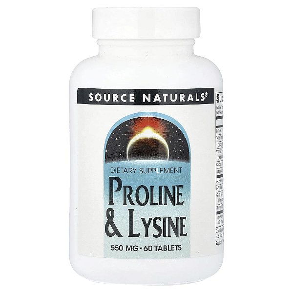 Prolina e Lisina 60 Comprimidos - Source Naturals