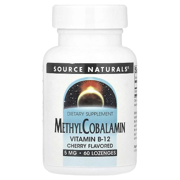 Vitamina B12 Metilcobalamina Sabor Cereja 5.000 mcg 60 Pastilhas Sublinguais - Source Naturals