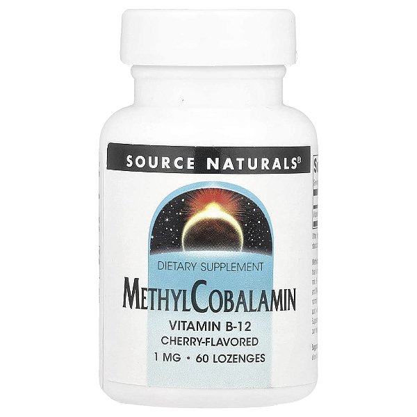 Vitamina B12 Metilcobalamina Sabor Cereja 1.000 mcg 60 Pastilhas Sublinguais - Source Naturals