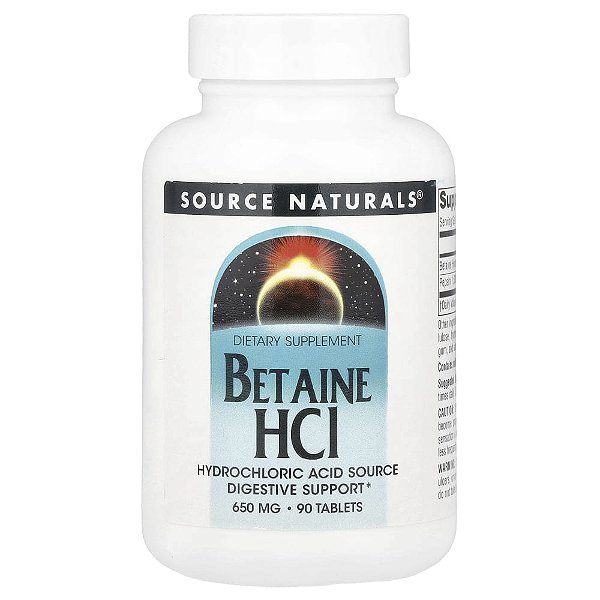 Betaína HCl 90 Comprimidos - Source Naturals