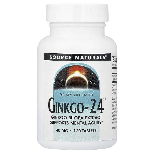 Ginkgo-24 Extrato de Ginkgo Biloba 40 mg 120 Comprimidos - Source Naturals