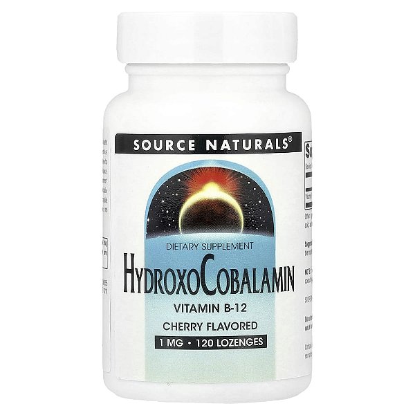 Hidroxocobalamina Vitamina B12 Sabor Cereja 1 mg 120 Pastilhas - Source Naturals