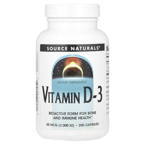 Vitamina D3 2000 UI 50 mcg 200 Cápsulas - Source Naturals