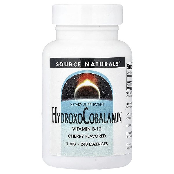 Hidroxocobalamina Vitamina B12 Sabor Cereja 1 mg 240 Pastilhas - Source Naturals