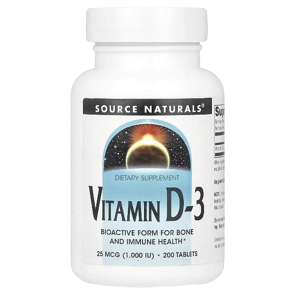 Vitamina D3 1000 UI 25 mcg 200 Comprimidos - Source Naturals