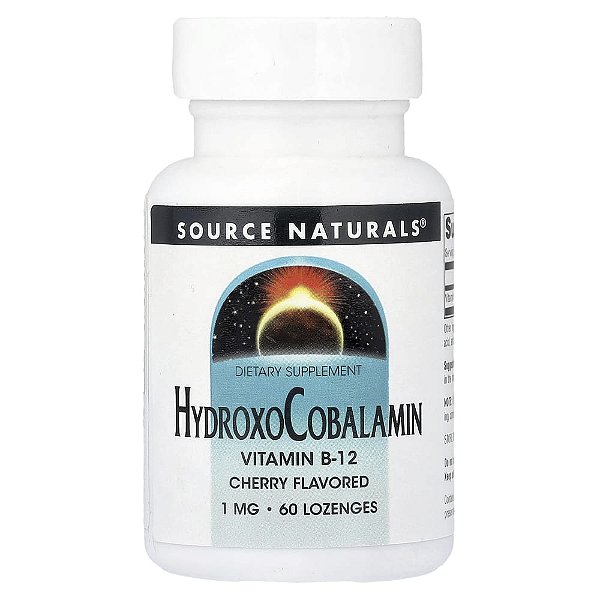 Hidroxocobalamina Vitamina B12 Sabor Cereja 1 mg 60 Pastilhas - Source Naturals