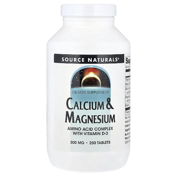 Cálcio e Magnésio 300 mg 250 Comprimidos - Source Naturals