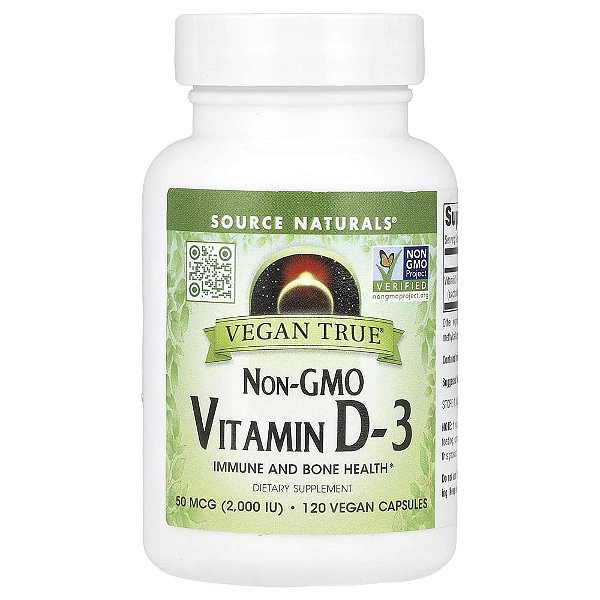 Vitamina D3 Vegana Vegan True 2000 UI 120 Cápsulas Veganas - Source Naturals