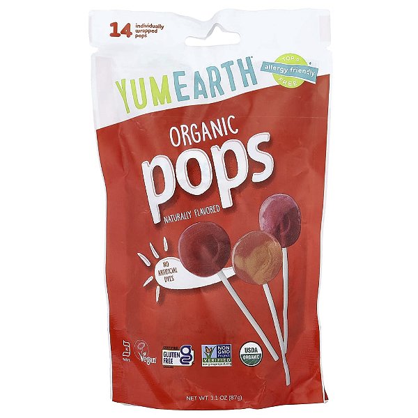 Pirulitos Orgânicos Sabores Sortidos 14 Pirulitos Embalados Individualmente 87 g - YumEarth
