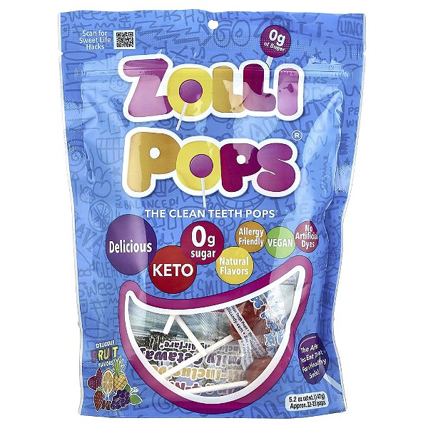 Pirulitos para Dentes Limpos Frutas Deliciosas Aprox. 23 a 25 Pirulitos 142 g - Zollipops