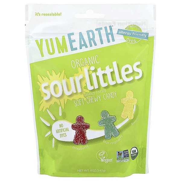 Gomas Azedas Organic SourLittles Gomas Mastigáveis Morango Framboesa Azul Limão 142 g - YumEarth