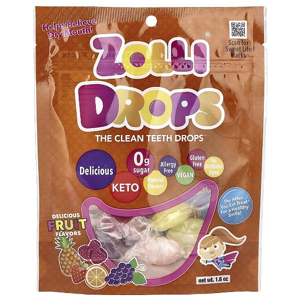 Zolli Gotas Balas para Dentes Limpos Frutas Deliciosas 45 g - Zollipops