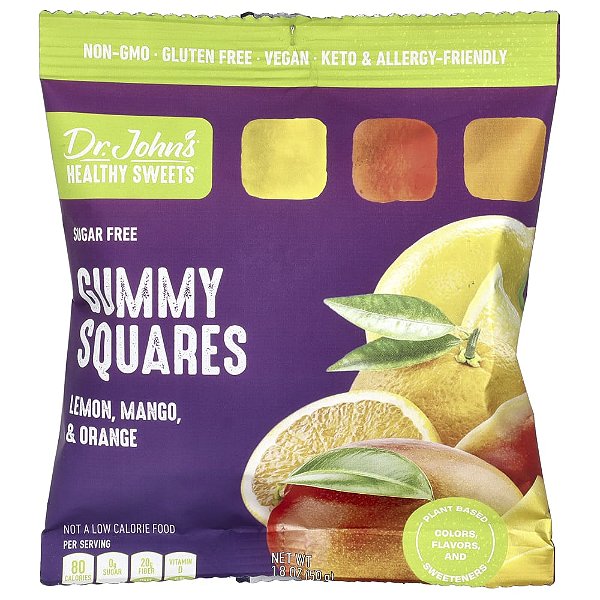 Quadrados de Goma Sem Açúcar Limão Manga e Laranja 50 g - Dr. John's Healthy Sweets