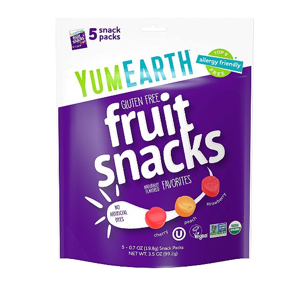 Lanches de Frutas Sem Glúten Favoritos 5 Pacotes 20 g Cada - YumEarth