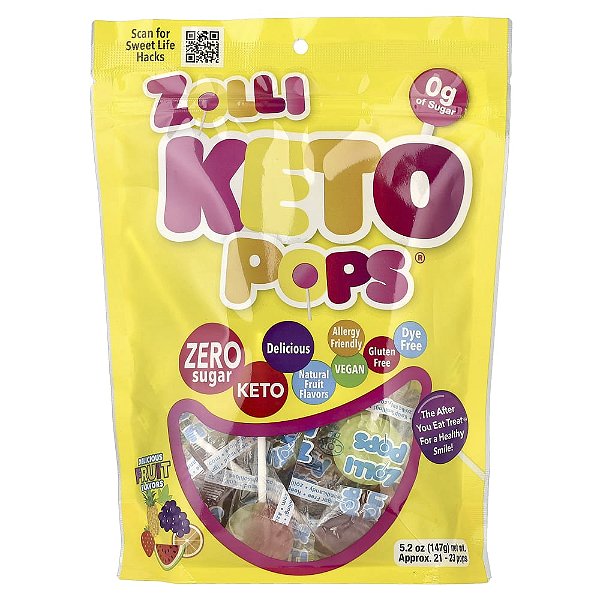 Keto Pops Frutas Aprox. 21-23 Pirulitos 147 g (147 g) - Zollipops