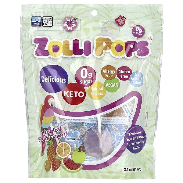 Original Balas para Dentes Limpos Sabores de Frutas Tropicais 88 g - Zollipops