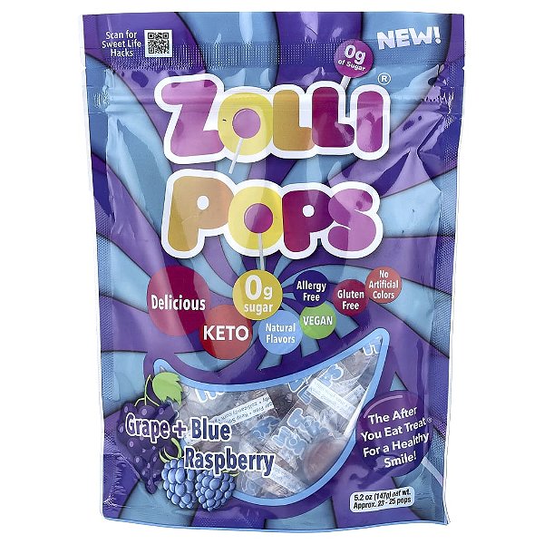 Pirulitos para Dentes Limpos Uva + Framboesa Azul Aprox. 23 a 25 pirulitos 147 g - Zollipops