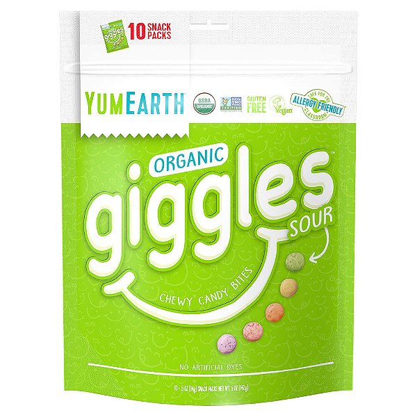 Gomas Azedas Organic Giggles 10 Pacotes de Lanche 14 g Cada - YumEarth
