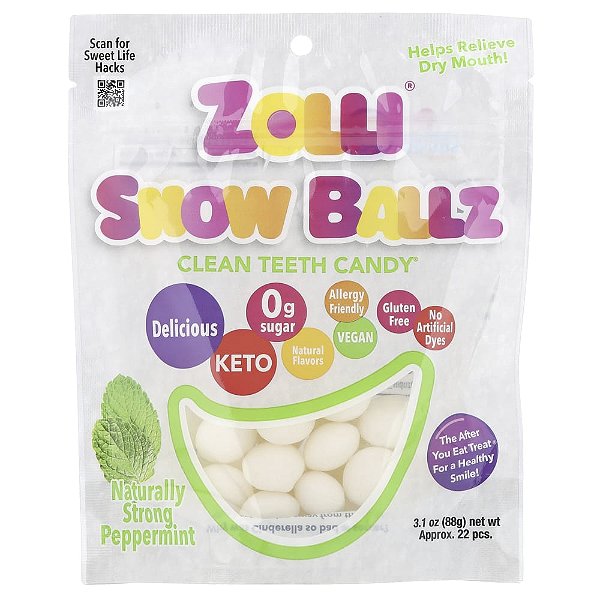 Snow Ballz da Zolli Hortelã-Pimenta Naturalmente Forte Aprox. 22 Unidades 88 g (88 g) - Zollipops