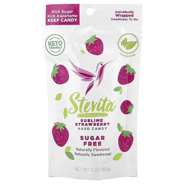 Naturals Balas Duras sem Açúcar Morango Sublime 85 g - Stevita