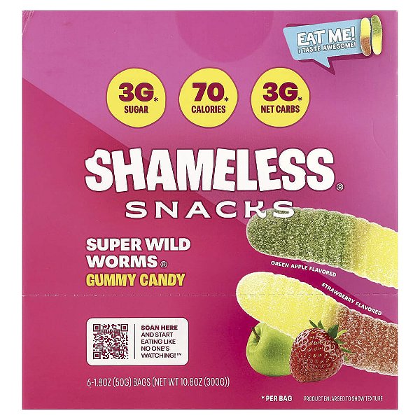 Gomas Super Wild Worlds Maçã Verde e Morango 6 Sacos 50 g Cada - Shameless Snacks