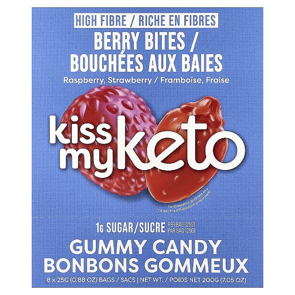 Gomas Frutos Silvestres Framboesa Morango 8 Sacos 25 g Cada - Kiss My Keto