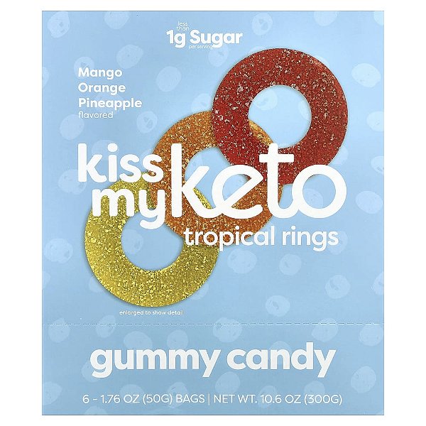 Gomas Anéis Tropicais Manga e Abacaxi 6 Sacos 50 g Cada - Kiss My Keto