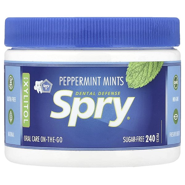 Spry Balas de Xilitol Hortelã-Pimenta Sem Açúcar 240 Unidades 144 g - Xlear