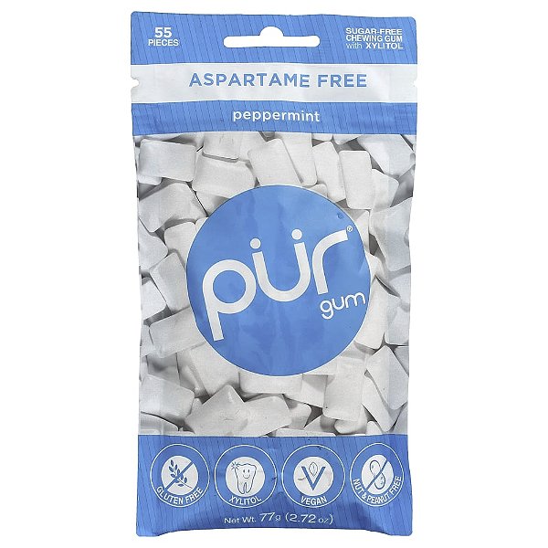 Goma de Mascar Hortelã-Pimenta Sem Açúcar 55 Unidades 77 g - The PUR Company