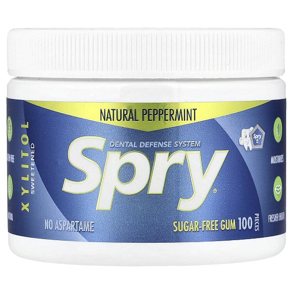 Spry Goma de Mascar Sem Açúcar Hortelã-Pimenta Natural 100 Unidades - Xlear