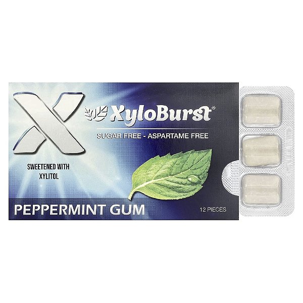 Goma de Xilitol Natural Hortelã-Pimenta 12 Unidades - Xyloburst