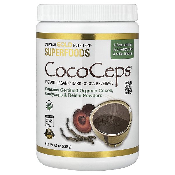 Superfoods CocoCeps Cacau Orgânico Cordyceps e Reishi 225 g - California Gold Nutrition