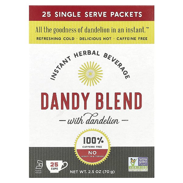 Bebida Instantânea de Ervas com Dente-de-Leão Sem Cafeína 25 Sachês Individuais - Dandy Blend