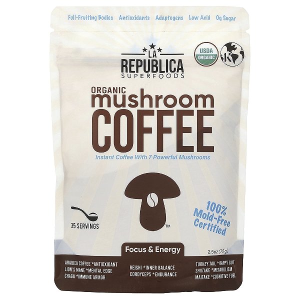 Café Instantâneo de Cogumelos Orgânicos com 7 Cogumelos 70 g - LA Republica
