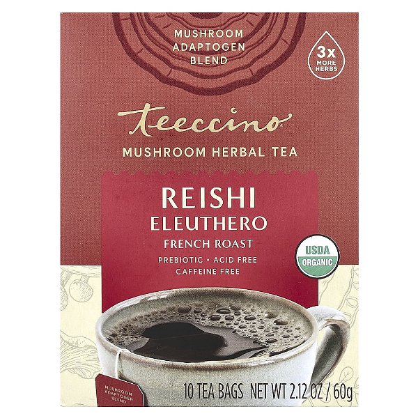 Infusão de Cogumelos e Ervas Reishi e Eleuthero Orgânico Sem Cafeína 10 Saquinhos de Chá 60 g - Teeccino