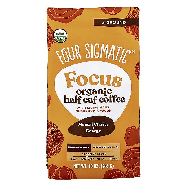 Focus Café Orgânico Semidescafeinado com Cogumelo Juba-de-Leão e Yacon Moído Torra Média 283 g - Four Sigmatic