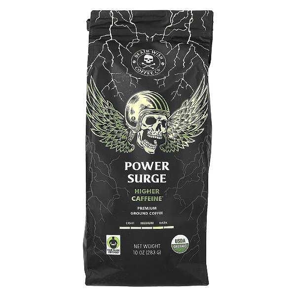 Café Power Surge Moído Escuro Médio Alto Teor de Cafeína 283 g - Death Wish Coffee