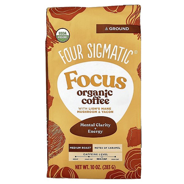 Focus Café Orgânico com Cogumelo Juba-de-Leão e Yacon Moído Torra Média 283 g - Four Sigmatic