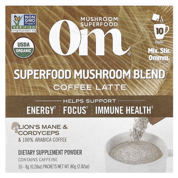 Mistura de Cogumelos com Superalimentos Latte de Café 10 Sachês 8 g Cada - Om Mushrooms