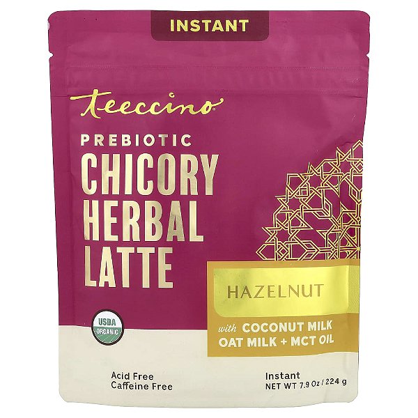 Latte de Ervas Instantâneas com Prebiótico e Chicória Avelã Sem Cafeína 224 g - Teeccino