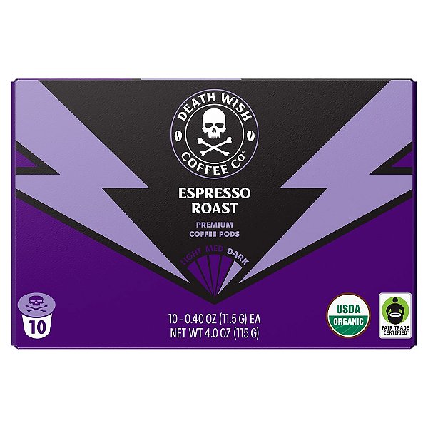 Cápsulas de Café de Porção Única Espresso Torra Escuro 10 Sachês 11,5 g Cada - Death Wish Coffee