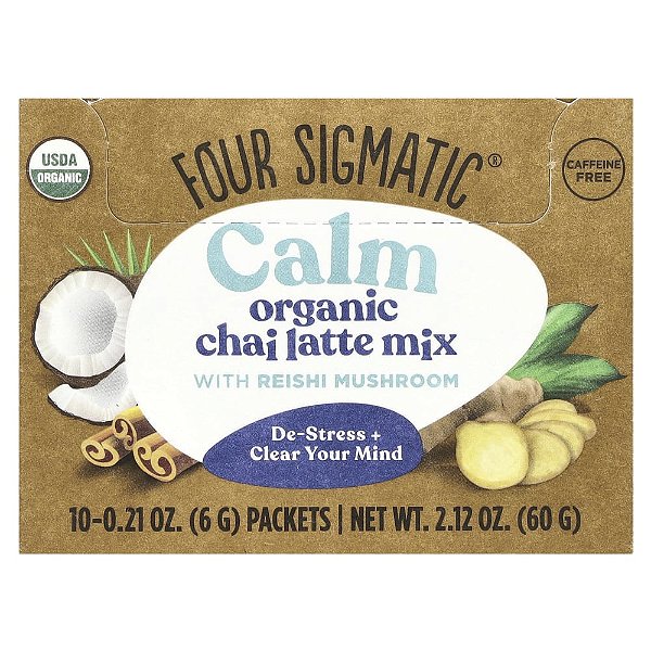 Calm Mistura de Latte de Chai com Cogumelo Reishi Sem Cafeína 10 Sachês 6 g Cada - Four Sigmatic